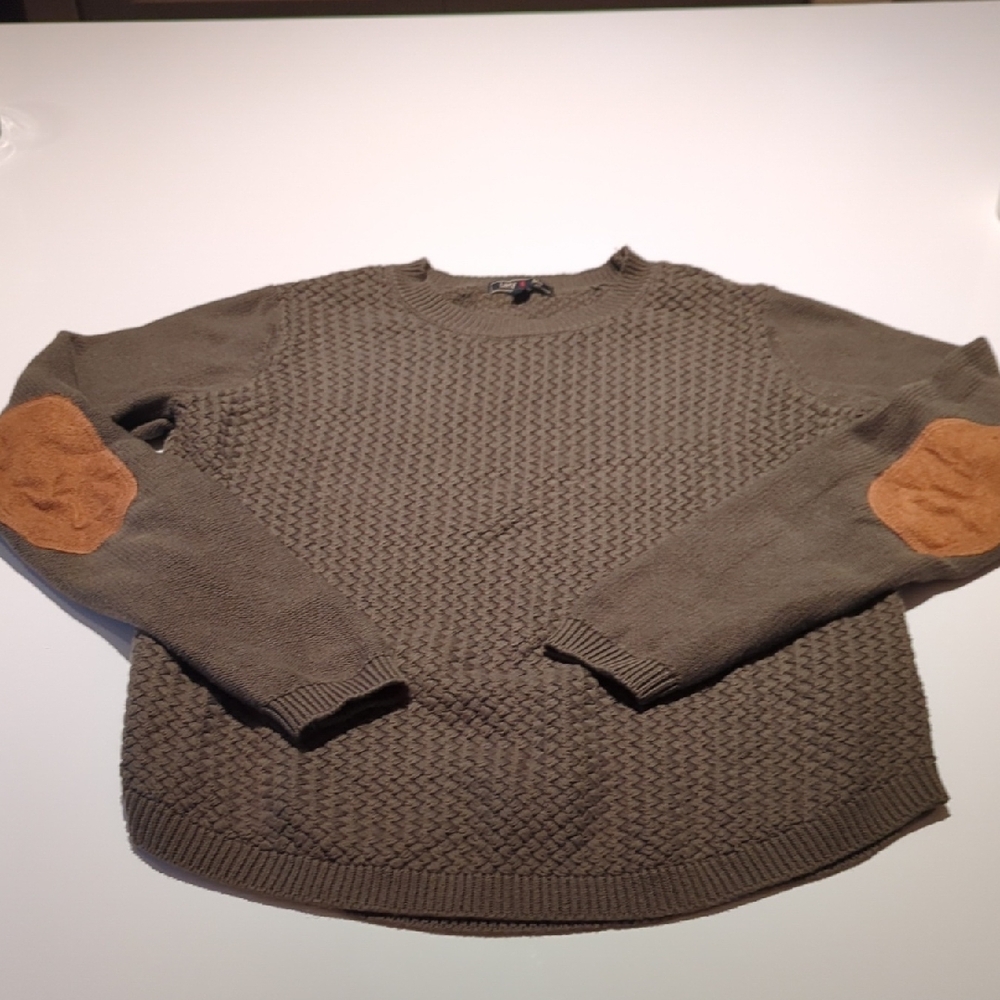 Women's Olive/Brown Sweater with Tan Elbow Patches